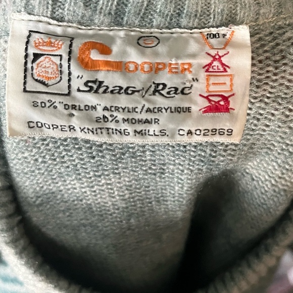 🇨🇦 60s Cooper Teal Mohair Sweater Geometric Small - Picture 4 of 4
